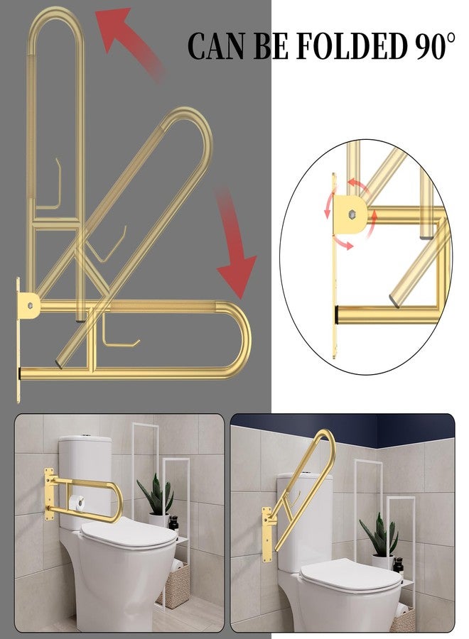 YuanDe Toilet Grab Bar 30.3 Inch, YuanDe Flip Up Grab Bar with Paper Holder, Brushed Gold Anti-Slip Safety Bars for Toilet, Stainless Steel Knurled Toilet Handles for Seniors Disabled Elderly Pregnant - Image 5